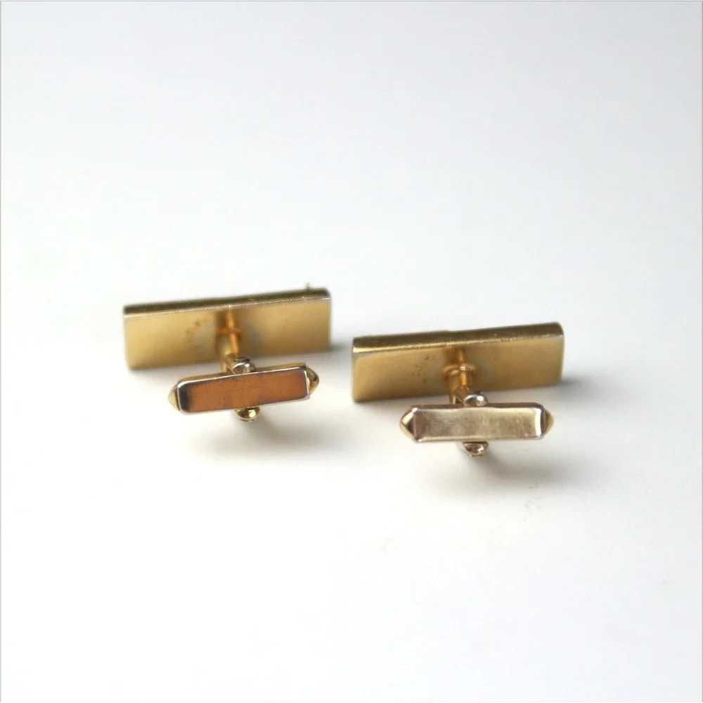 Swank Mens‎ CuffLinks Men's Gold Tone Brown Leather 7/8
